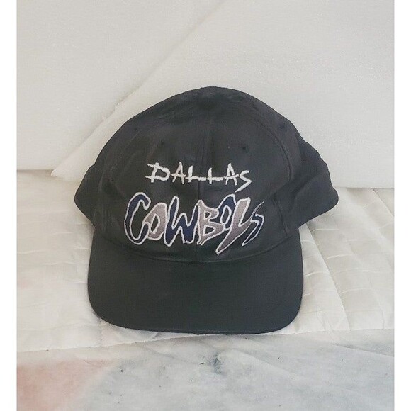 VTG DALLAS COWBOYS LEATHER STRAPBACK HAT CAP PRO ELITE MADE IN USA BLACK - Picture 1 of 5